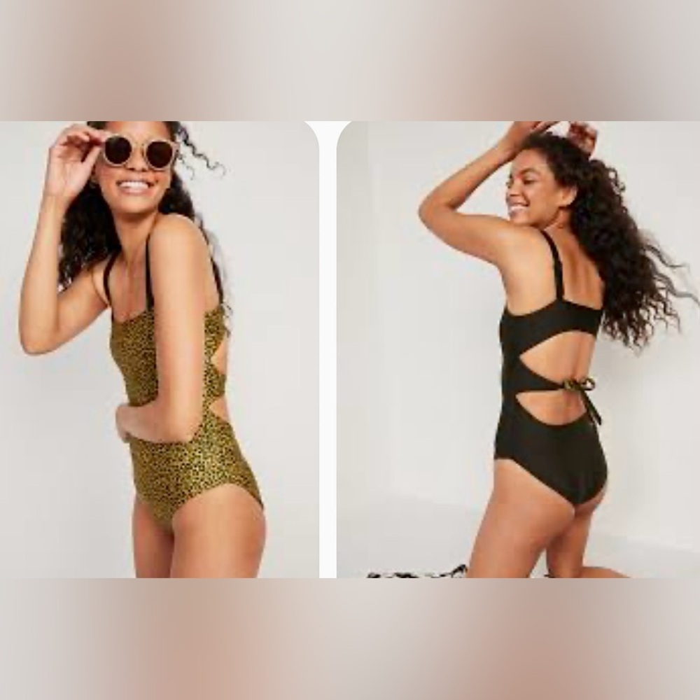 Old Navy black/leopard Reversible One-Piece Swimsuit
